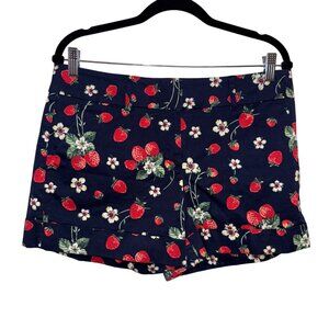 Strawberry Floral Print Womens Shorts Size 12 By 7th Avenue Design Studio Navy